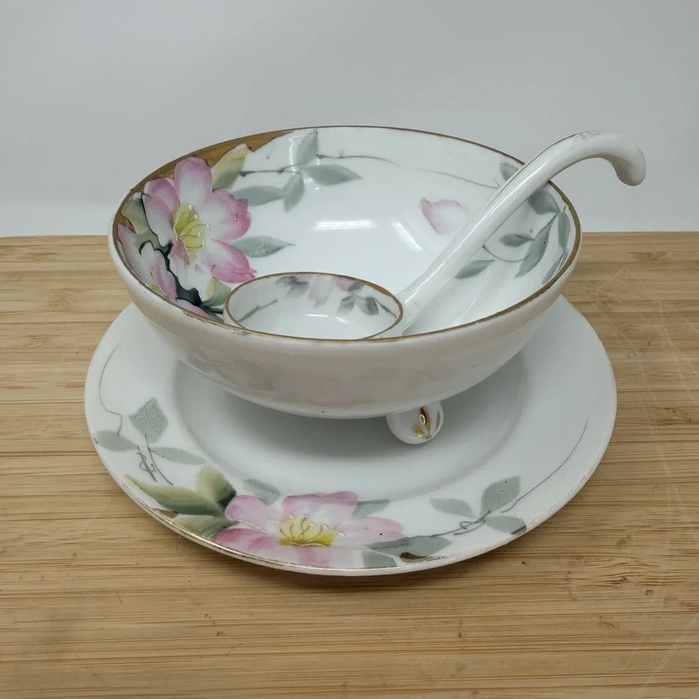 Vintage Noritake Azalea 3 Foot Bowl Mayo Cream Plate 19322 Japan Green Stamp - Picture 2 of 15